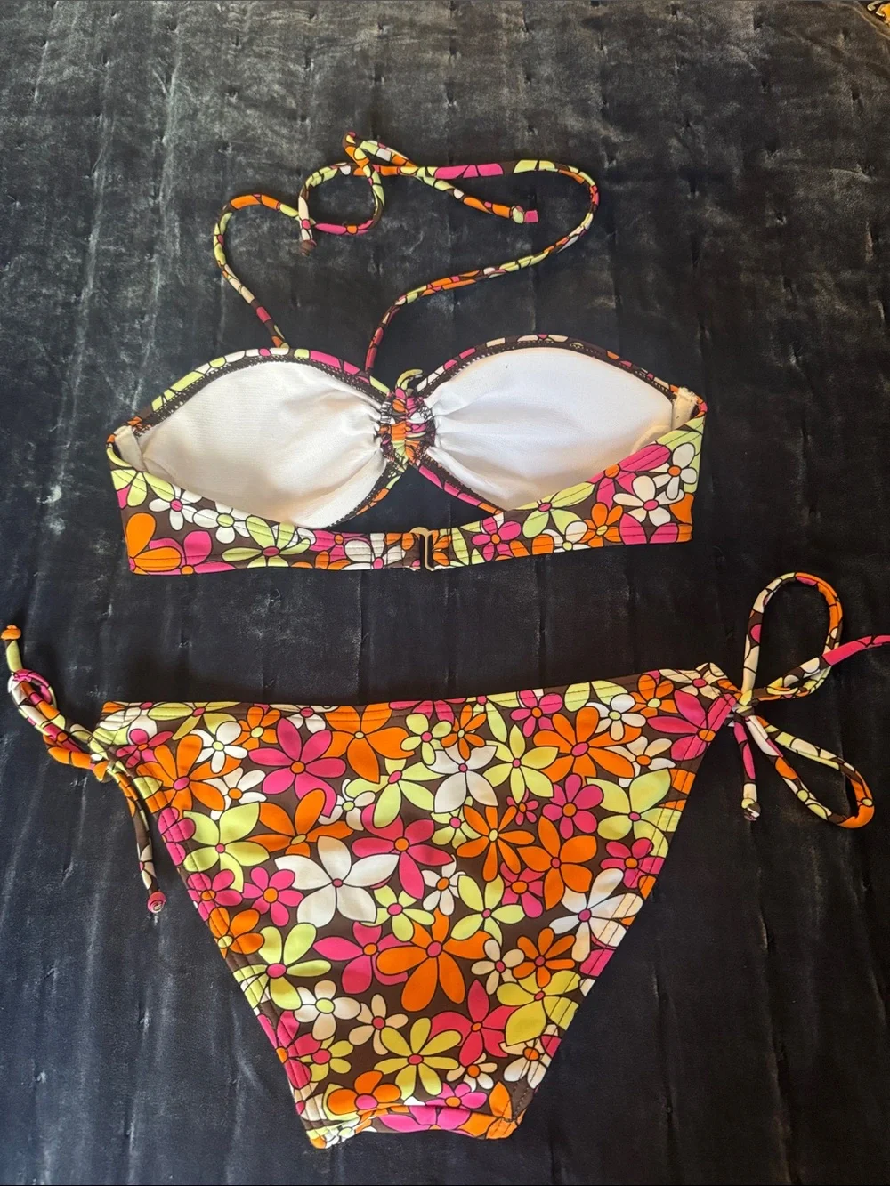 Floral Bandeau Bikini Set in Pink, Orange & Lime
